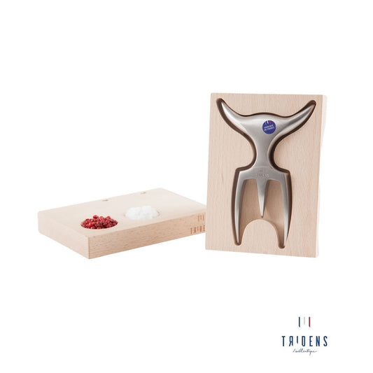 Fourchette Tridens en acier inoxydable brossé avec socle en bois de hêtre permettant un rangement facile